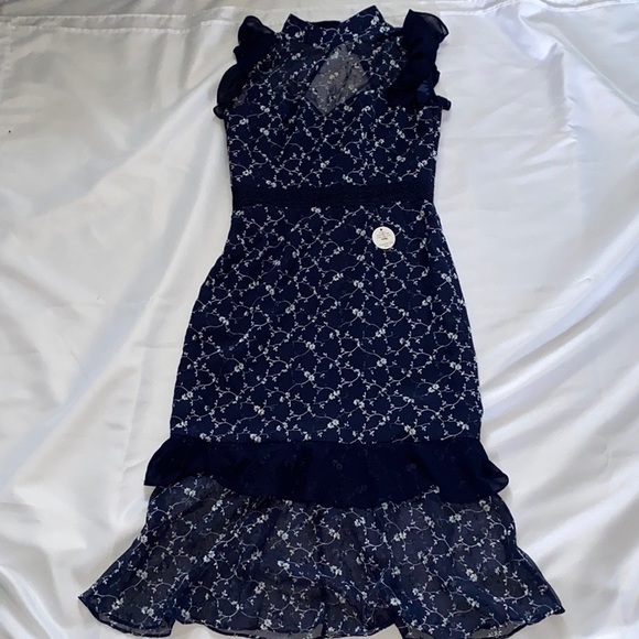 Blue Floral Embellished Midi Dress - Picture 1 of 5